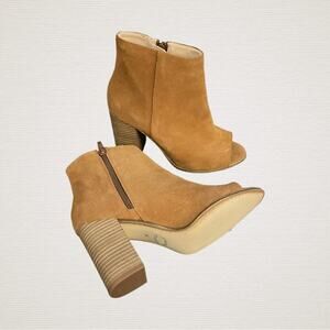 Prima Donna Collection Genuine Suede Peep Toe Block Heel Booties Womens EU36 Tan